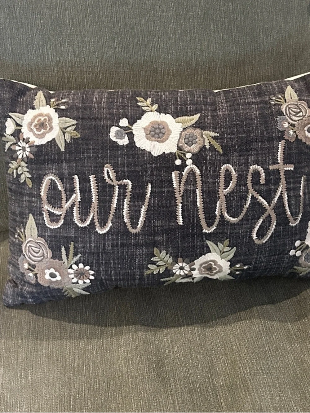 Kirklands Grey Embroidered 
